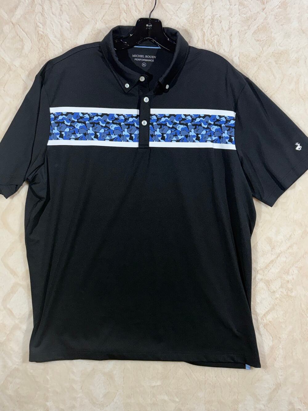 Michael Rouen Performance Men’s XL Black Blue Camo Golf Polo EUC